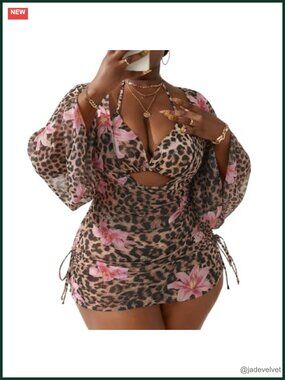 Plus Size Halter String Triangle Bikini Set 3 Piece with Cover Up Drawstring